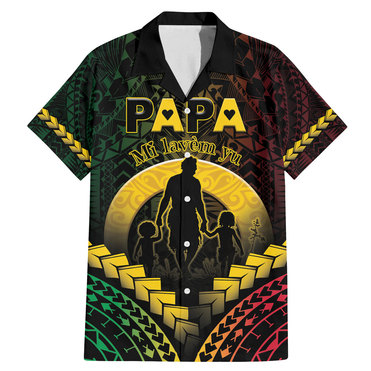 Personalised Vanuatu Happy Father's Day Family Matching Mermaid Dress and Hawaiian Shirt Mi Lavem Yu Papa Polynesian Tribal