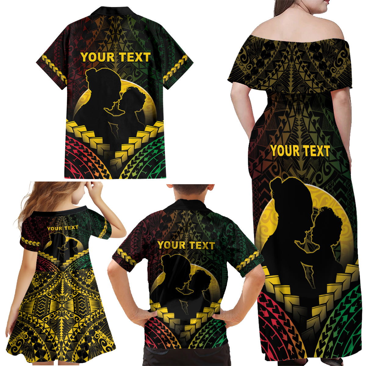 Personalised Vanuatu Happy Father's Day Family Matching Off Shoulder Maxi Dress and Hawaiian Shirt Mi Lavem Yu Papa Polynesian Tribal