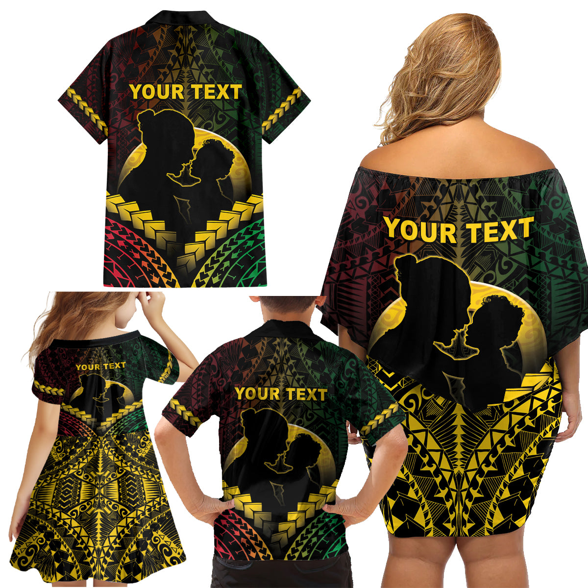 Personalised Vanuatu Happy Father's Day Family Matching Off Shoulder Short Dress and Hawaiian Shirt Mi Lavem Yu Papa Polynesian Tribal LT05 - Polynesian Pride