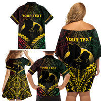 Personalised Vanuatu Happy Father's Day Family Matching Off Shoulder Short Dress and Hawaiian Shirt Mi Lavem Yu Papa Polynesian Tribal LT05 - Polynesian Pride