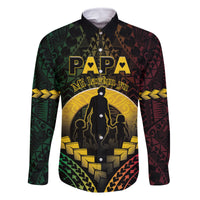 Personalised Vanuatu Happy Father's Day Family Matching Tank Maxi Dress and Hawaiian Shirt Mi Lavem Yu Papa Polynesian Tribal LT05 Dad's Shirt - Long Sleeve Reggae - Polynesian Pride