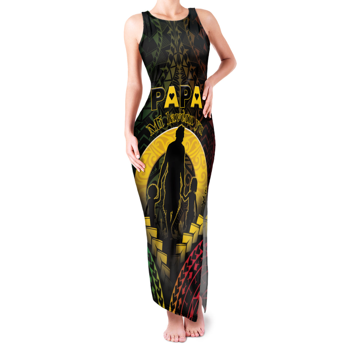 Personalised Vanuatu Happy Father's Day Family Matching Tank Maxi Dress and Hawaiian Shirt Mi Lavem Yu Papa Polynesian Tribal LT05 Mom's Dress Reggae - Polynesian Pride