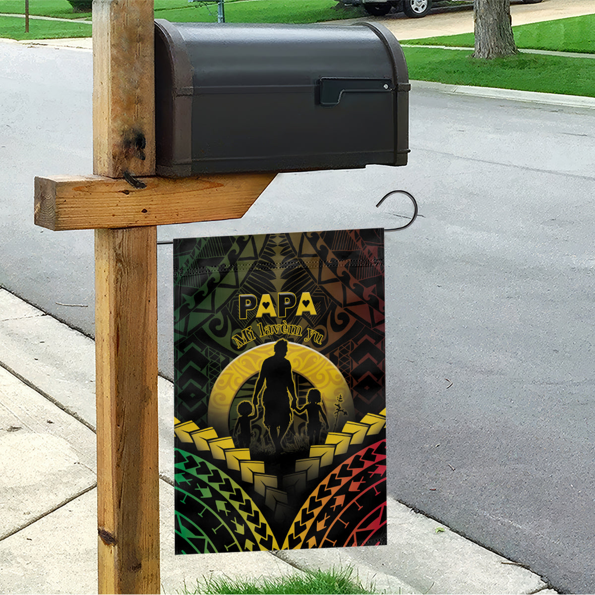 Vanuatu Happy Father's Day Garden Flag Mi Lavem Yu Papa Polynesian Tribal