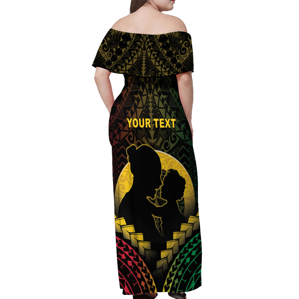 Personalised Vanuatu Happy Father's Day Off Shoulder Maxi Dress Mi Lavem Yu Papa Polynesian Tribal