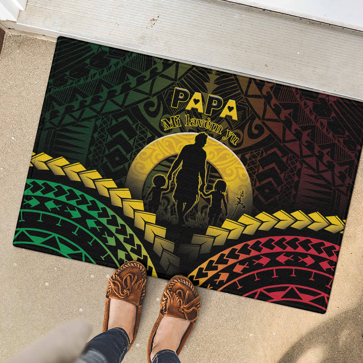 Vanuatu Happy Father's Day Rubber Doormat Mi Lavem Yu Papa Polynesian Tribal