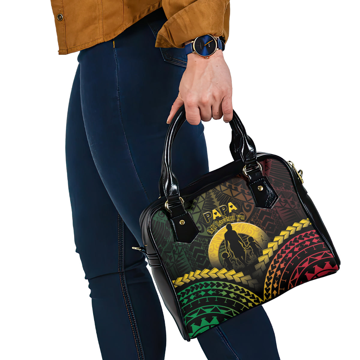 Vanuatu Happy Father's Day Shoulder Handbag Mi Lavem Yu Papa Polynesian Tribal LT05 - Polynesian Pride