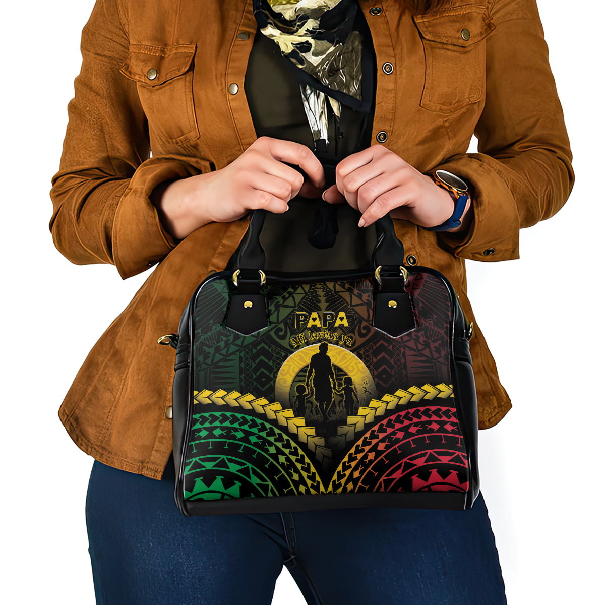 Vanuatu Happy Father's Day Shoulder Handbag Mi Lavem Yu Papa Polynesian Tribal LT05 - Polynesian Pride