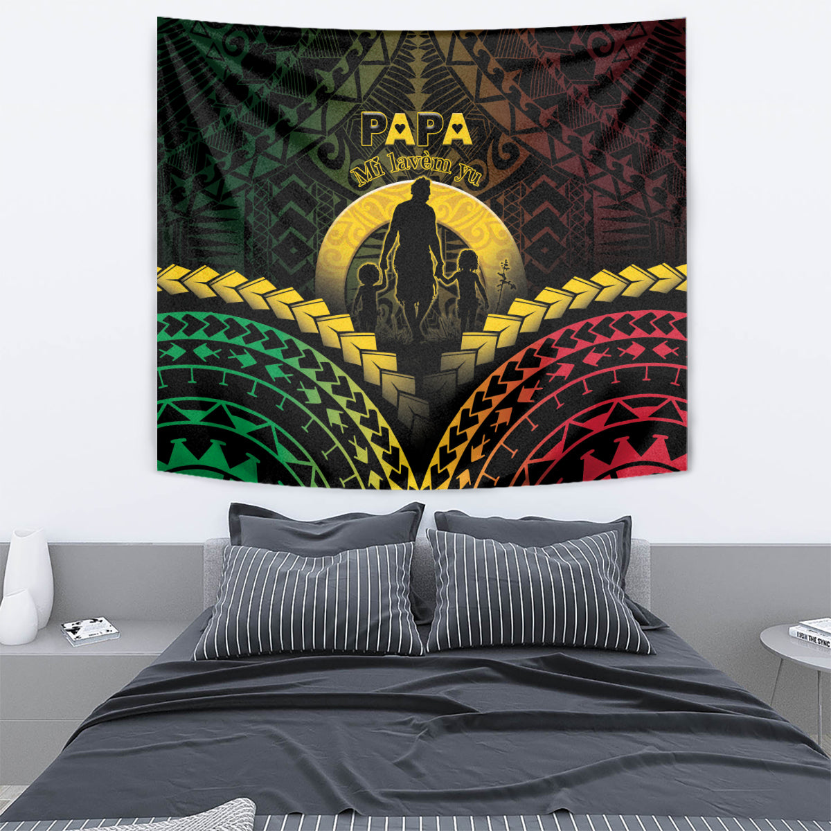 Vanuatu Happy Father's Day Tapestry Mi Lavem Yu Papa Polynesian Tribal