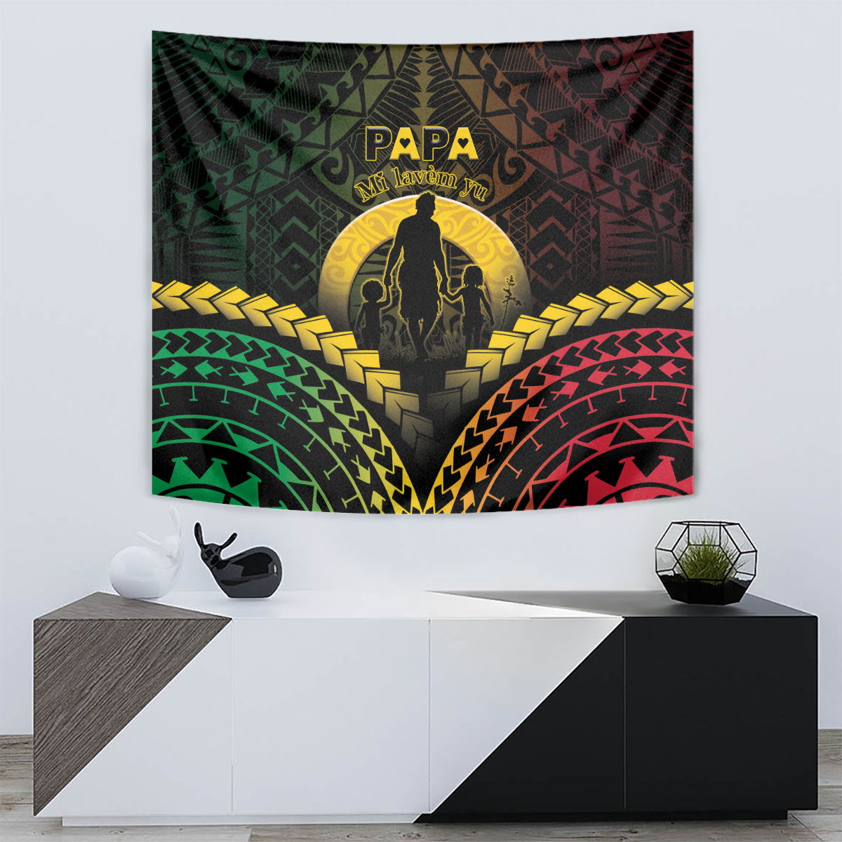 Vanuatu Happy Father's Day Tapestry Mi Lavem Yu Papa Polynesian Tribal