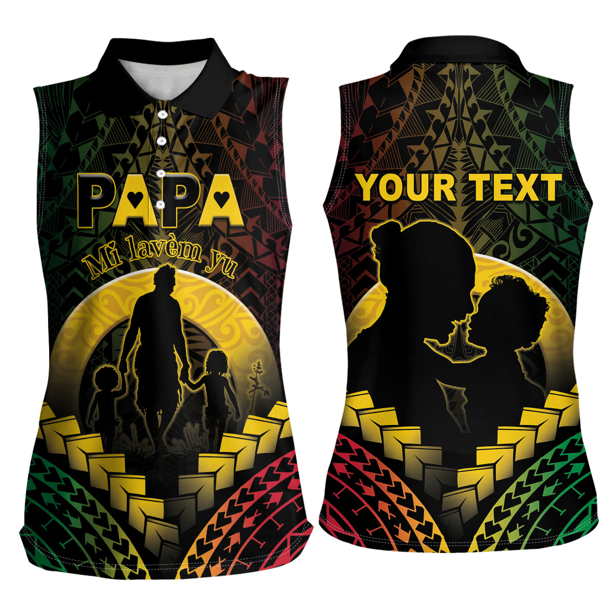 Personalised Vanuatu Happy Father's Day Women Sleeveless Polo Shirt Mi Lavem Yu Papa Polynesian Tribal