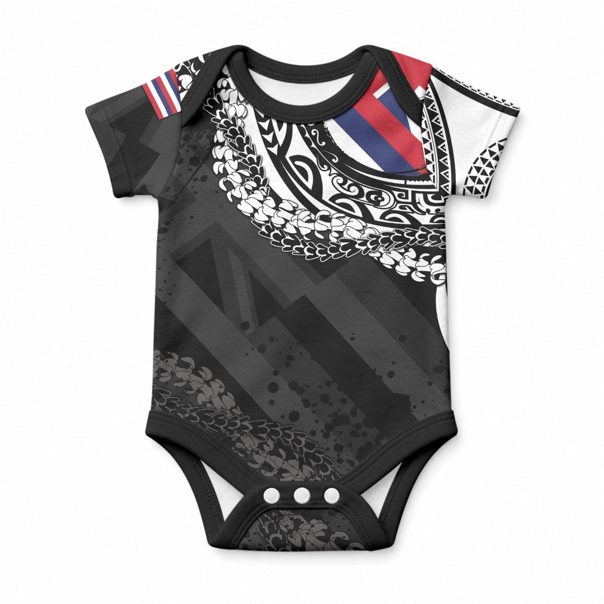 Hawaii Flag Day Baby Onesie Hawaiian Maile Lei LT05 Black - Polynesian Pride