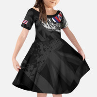 Hawaii Flag Day Family Matching Long Sleeve Bodycon Dress and Hawaiian Shirt Hawaiian Maile Lei LT05 Daughter's Dress Black - Polynesian Pride