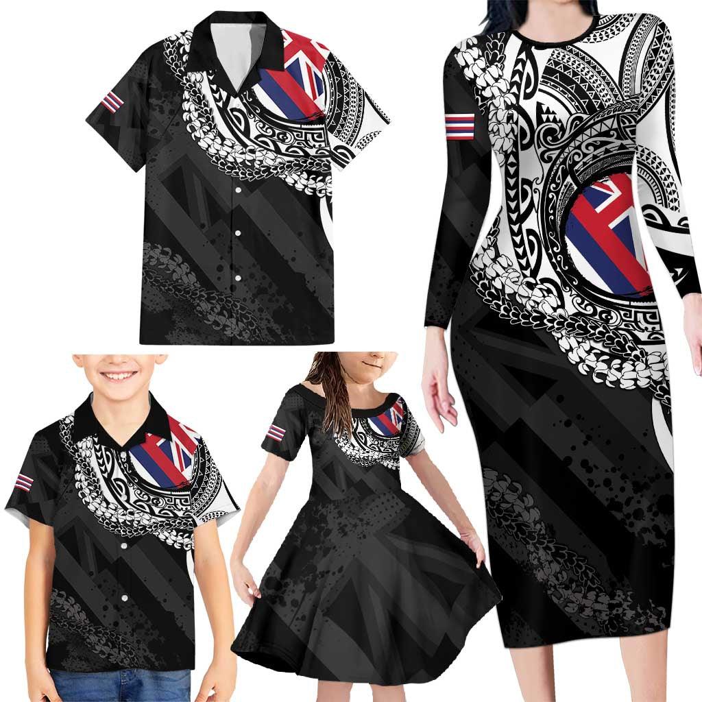 Hawaii Flag Day Family Matching Long Sleeve Bodycon Dress and Hawaiian Shirt Hawaiian Maile Lei LT05 - Polynesian Pride