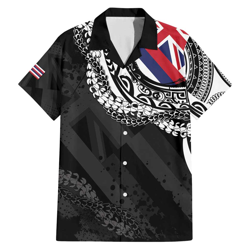 Hawaii Flag Day Family Matching Mermaid Dress and Hawaiian Shirt Hawaiian Maile Lei LT05 Dad's Shirt - Short Sleeve Black - Polynesian Pride