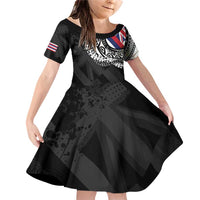 Hawaii Flag Day Family Matching Off Shoulder Short Dress and Hawaiian Shirt Hawaiian Maile Lei LT05 Daughter's Dress Black - Polynesian Pride