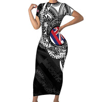 Hawaii Flag Day Family Matching Short Sleeve Bodycon Dress and Hawaiian Shirt Hawaiian Maile Lei LT05 Mom's Dress Black - Polynesian Pride