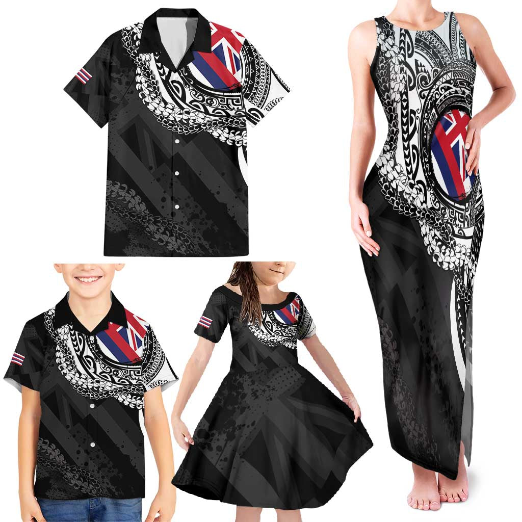 Hawaii Flag Day Family Matching Tank Maxi Dress and Hawaiian Shirt Hawaiian Maile Lei LT05 - Polynesian Pride