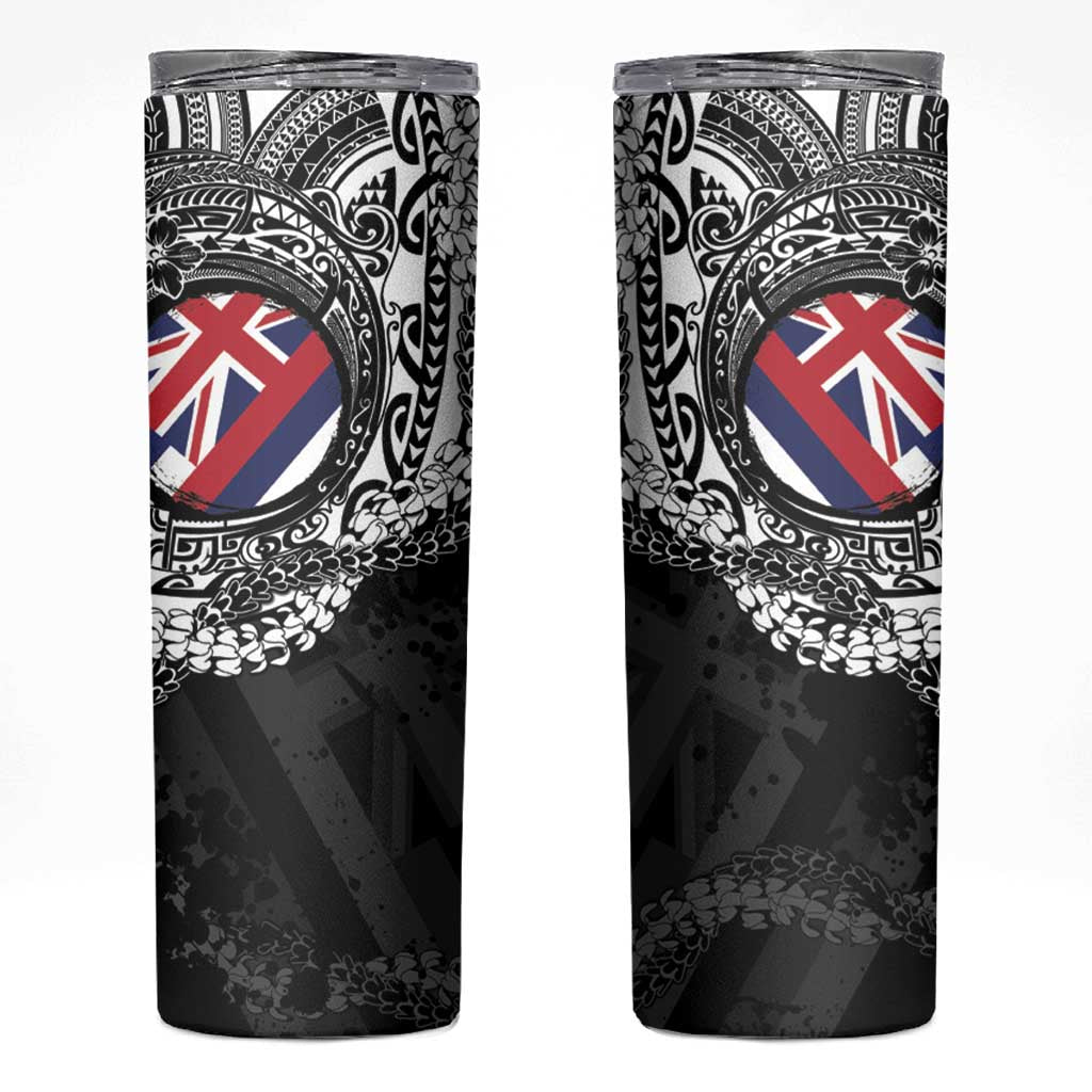 Hawaii Flag Day Skinny Tumbler Hawaiian Maile Lei LT05 Black - Polynesian Pride