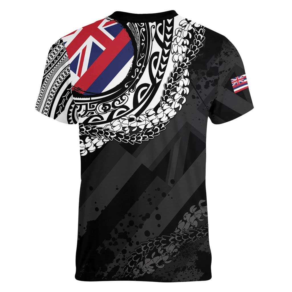 Hawaii Flag Day Women V-Neck T-Shirt Hawaiian Maile Lei