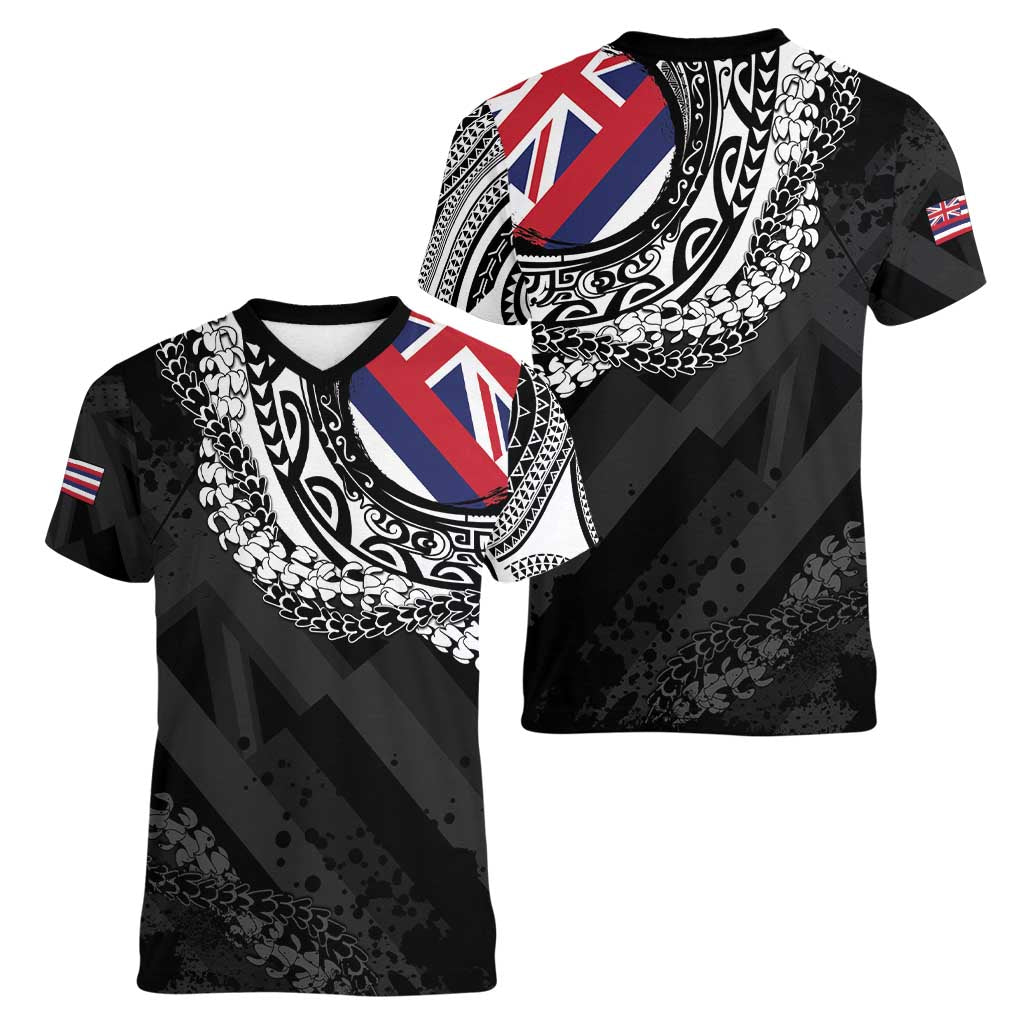 Hawaii Flag Day Women V-Neck T-Shirt Hawaiian Maile Lei