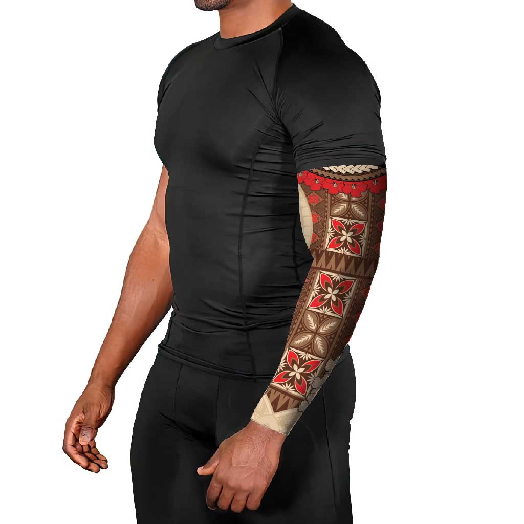 Samoa Language Week Arm Sleeves Samoan Motif With Red Hibiscus - Polynesian Pride