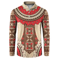 Samoa Language Week Button Sweatshirt Samoan Motif With Red Hibiscus