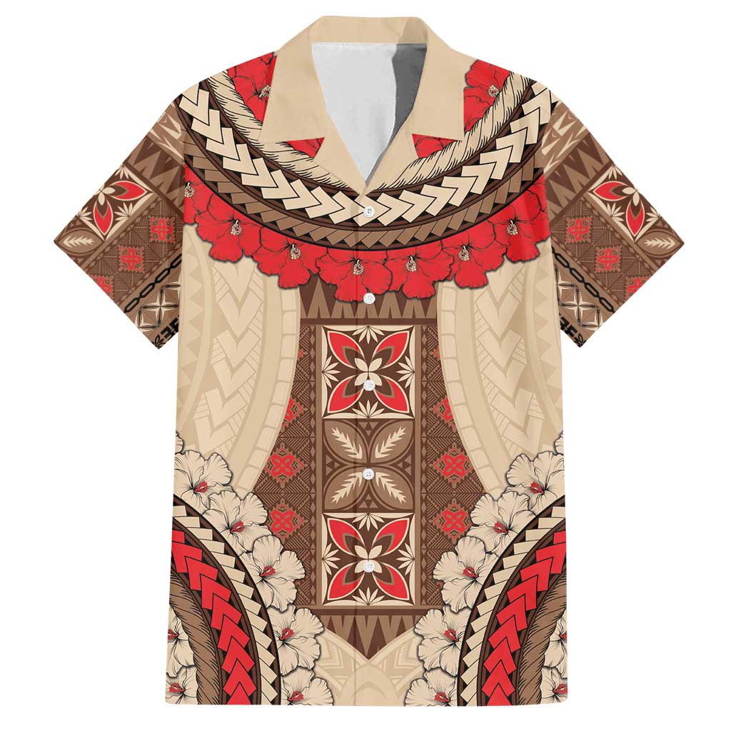 Samoa Language Week Family Matching Long Sleeve Bodycon Dress and Hawaiian Shirt Samoan Motif With Red Hibiscus
