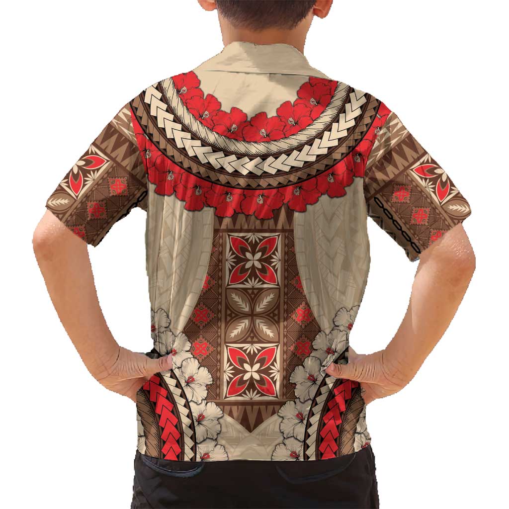 Samoa Language Week Family Matching Off Shoulder Maxi Dress and Hawaiian Shirt Samoan Motif With Red Hibiscus