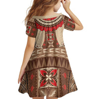 Samoa Language Week Family Matching Off Shoulder Short Dress and Hawaiian Shirt Samoan Motif With Red Hibiscus