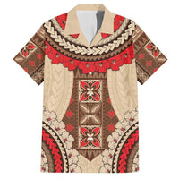 Samoa Language Week Family Matching Summer Maxi Dress and Hawaiian Shirt Samoan Motif With Red Hibiscus