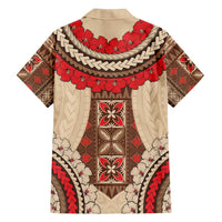 Samoa Language Week Family Matching Summer Maxi Dress and Hawaiian Shirt Samoan Motif With Red Hibiscus