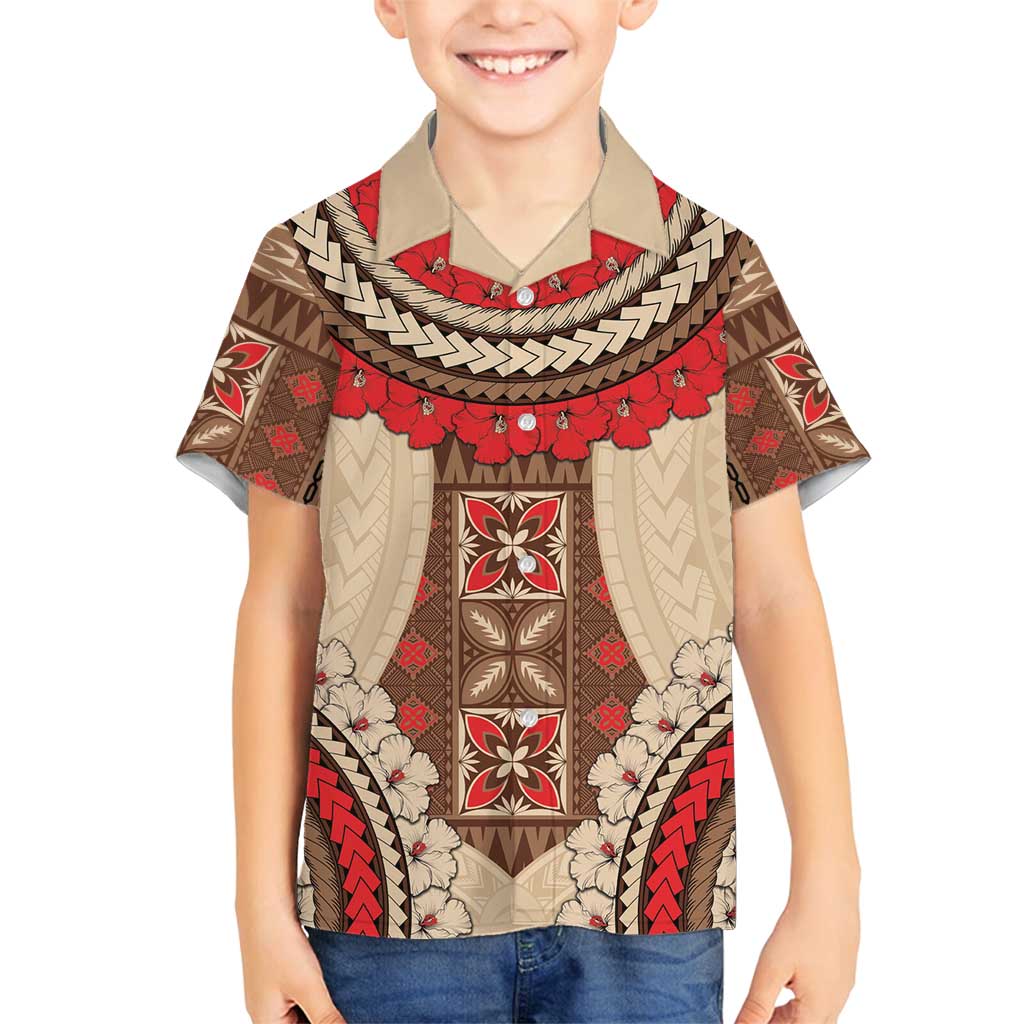 Samoa Language Week Family Matching Summer Maxi Dress and Hawaiian Shirt Samoan Motif With Red Hibiscus