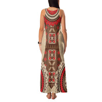 Samoa Language Week Family Matching Tank Maxi Dress and Hawaiian Shirt Samoan Motif With Red Hibiscus