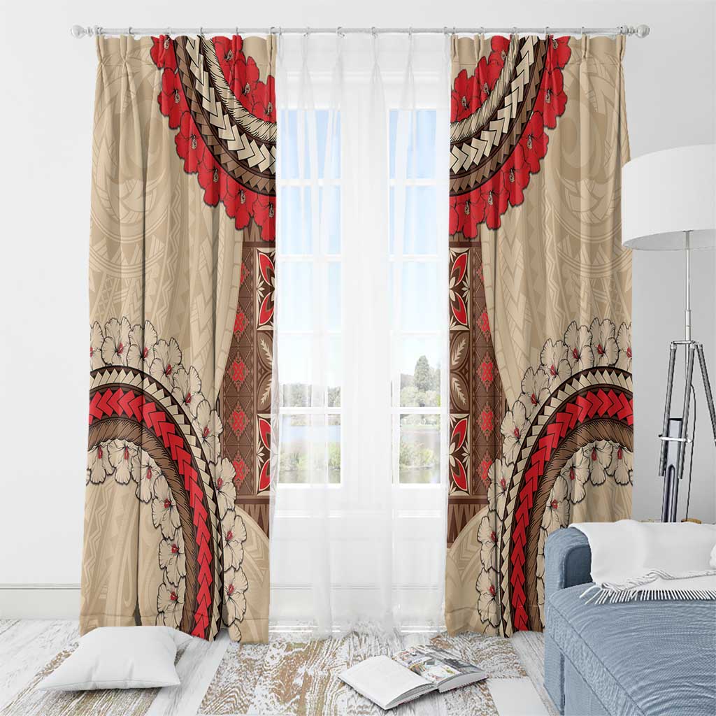 Samoa Language Week Window Curtain Samoan Motif With Red Hibiscus