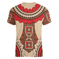 Samoa Language Week Women V-Neck T-Shirt Samoan Motif With Red Hibiscus