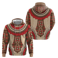 Samoa Language Week Zip Hoodie Samoan Motif With Red Hibiscus