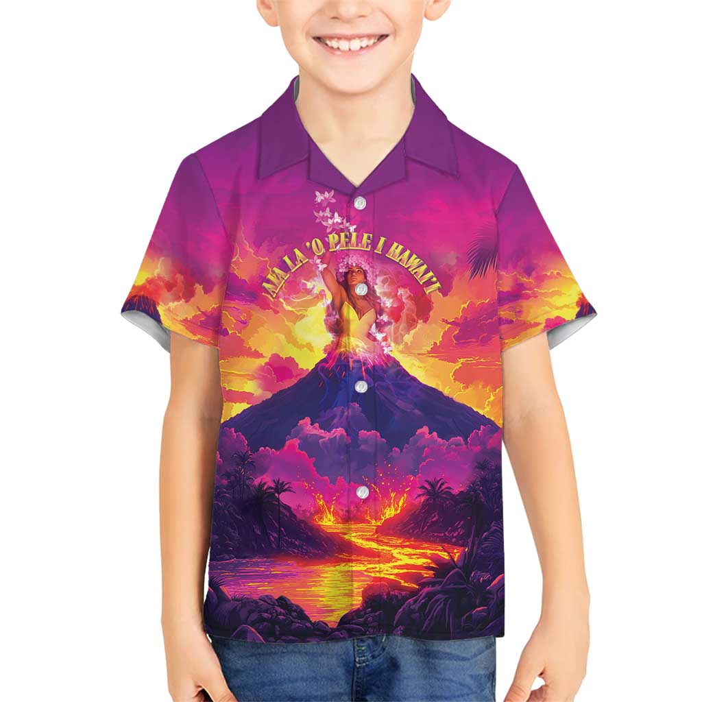 Hawaii Kilauea Volcano Family Matching Long Sleeve Bodycon Dress and Hawaiian Shirt There Is Pele Goddess Of The Volcano LT05 Son's Shirt Purple - Polynesian Pride