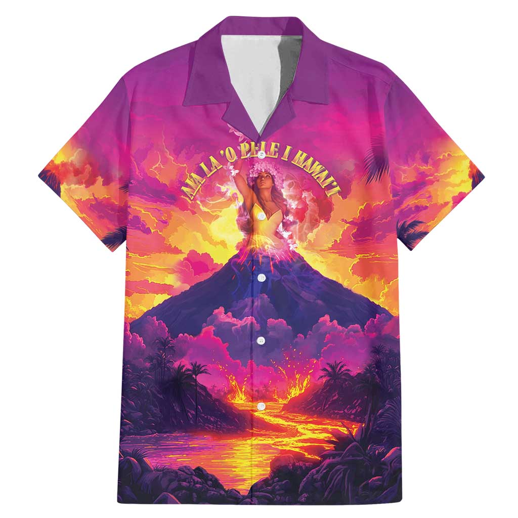 Hawaii Kilauea Volcano Family Matching Mermaid Dress and Hawaiian Shirt There Is Pele Goddess Of The Volcano LT05 Dad's Shirt - Short Sleeve Purple - Polynesian Pride