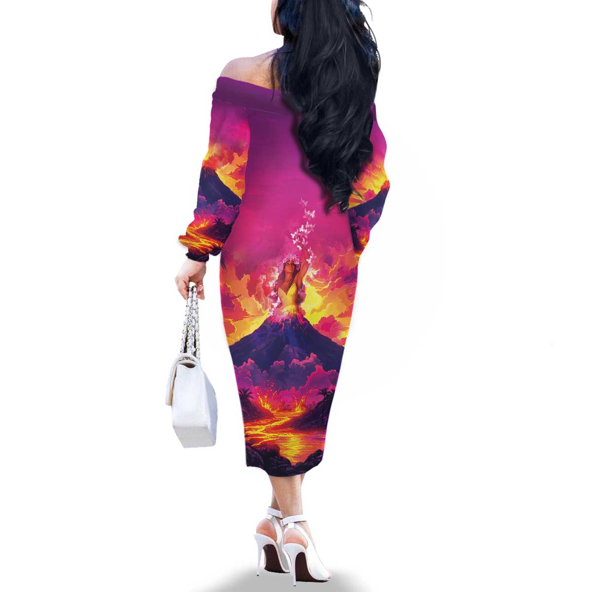 Hawaii Kilauea Volcano Family Matching Off The Shoulder Long Sleeve Dress and Hawaiian Shirt There Is Pele Goddess Of The Volcano LT05 - Polynesian Pride