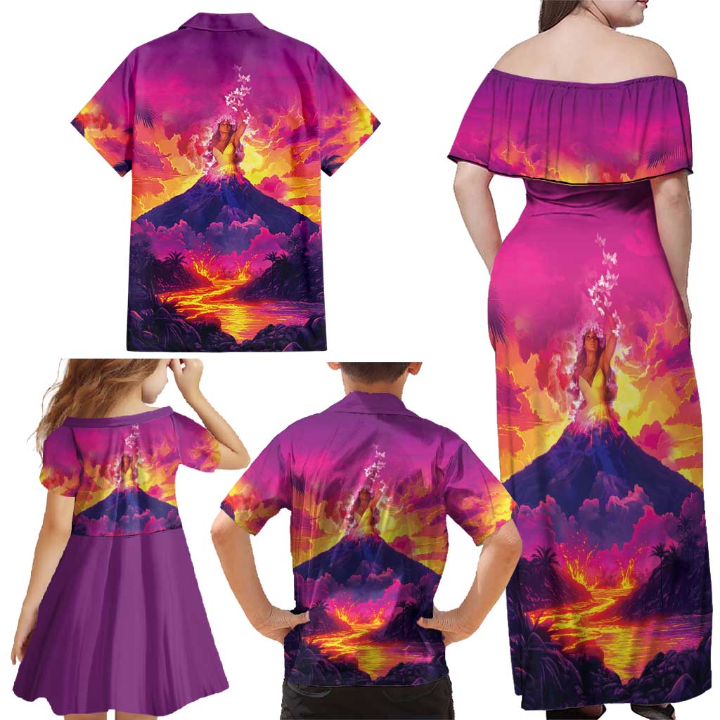 Hawaii Kilauea Volcano Family Matching Off Shoulder Maxi Dress and Hawaiian Shirt There Is Pele Goddess Of The Volcano LT05 - Polynesian Pride