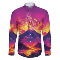 Hawaii Kilauea Volcano Family Matching Off Shoulder Short Dress and Hawaiian Shirt There Is Pele Goddess Of The Volcano LT05 Dad's Shirt - Long Sleeve Purple - Polynesian Pride