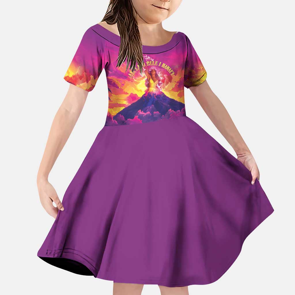 Hawaii Kilauea Volcano Family Matching Puletasi and Hawaiian Shirt There Is Pele Goddess Of The Volcano LT05 Daughter's Dress Purple - Polynesian Pride