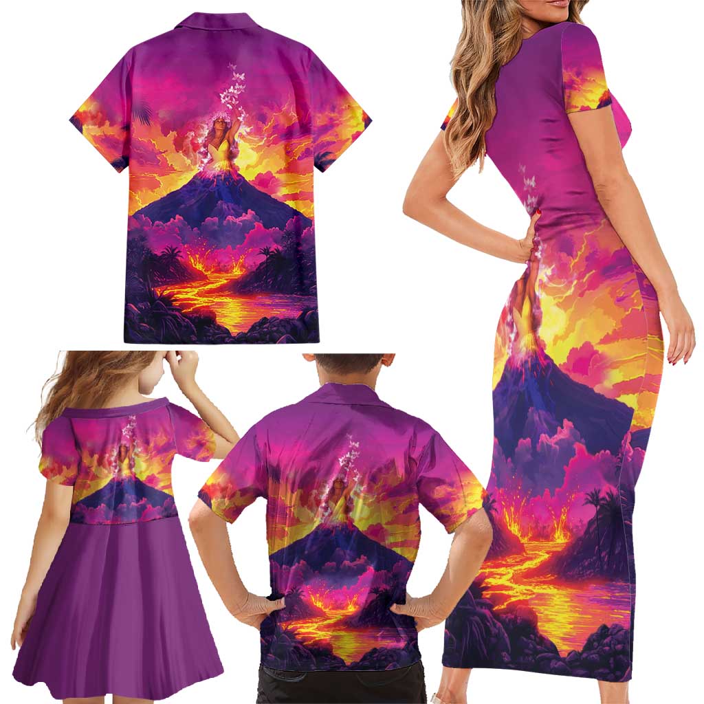 Hawaii Kilauea Volcano Family Matching Short Sleeve Bodycon Dress and Hawaiian Shirt There Is Pele Goddess Of The Volcano LT05 - Polynesian Pride