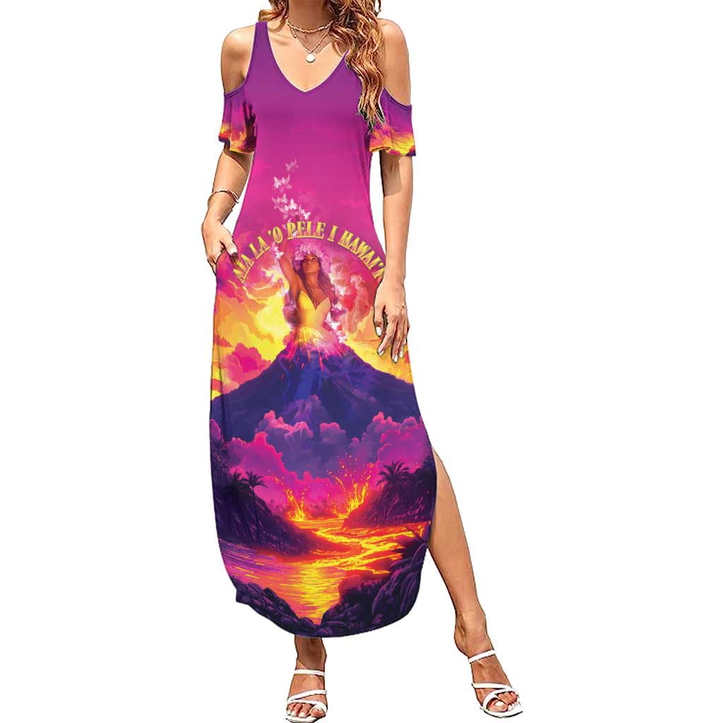 Hawaii Kilauea Volcano Family Matching Summer Maxi Dress and Hawaiian Shirt There Is Pele Goddess Of The Volcano LT05 Mom's Dress Purple - Polynesian Pride