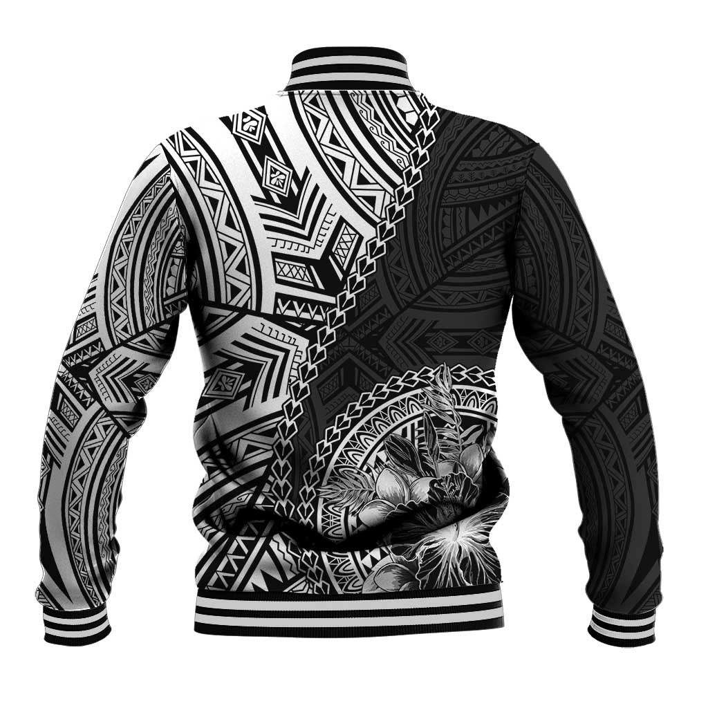 Hibiscus With Black Austronesian Tattoo Pattern Baseball Jacket - Polynesian Pride