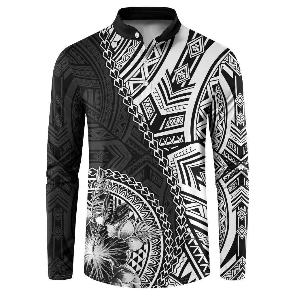 Hibiscus With Black Austronesian Tattoo Pattern Button Sweatshirt LT05 Black - Polynesian Pride