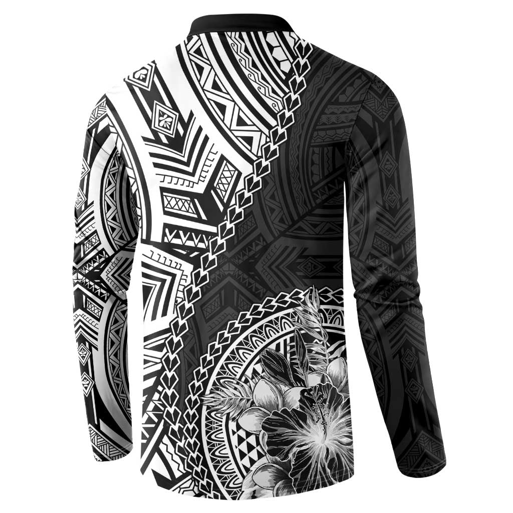 Hibiscus With Black Austronesian Tattoo Pattern Button Sweatshirt - Polynesian Pride