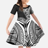 Hibiscus With Black Austronesian Tattoo Pattern Family Matching Long Sleeve Bodycon Dress and Hawaiian Shirt - Polynesian Pride