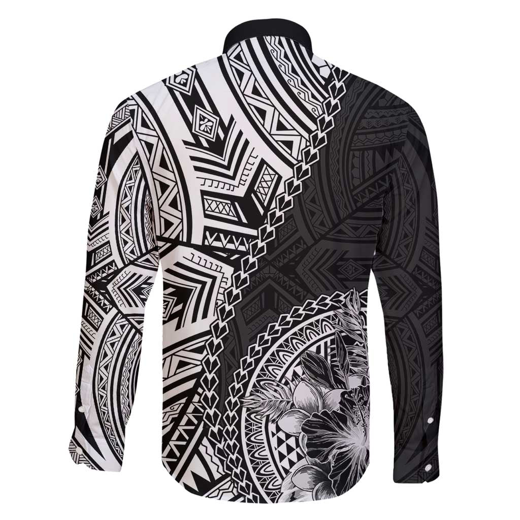 Hibiscus With Black Austronesian Tattoo Pattern Family Matching Long Sleeve Bodycon Dress and Hawaiian Shirt - Polynesian Pride