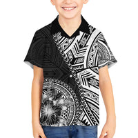 Hibiscus With Black Austronesian Tattoo Pattern Family Matching Long Sleeve Bodycon Dress and Hawaiian Shirt - Polynesian Pride